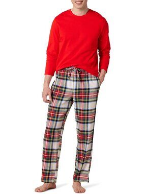 Cozy Flannel Pajama Set for Men | Long Sleeve T-Shirt & Pants | Sleepwear